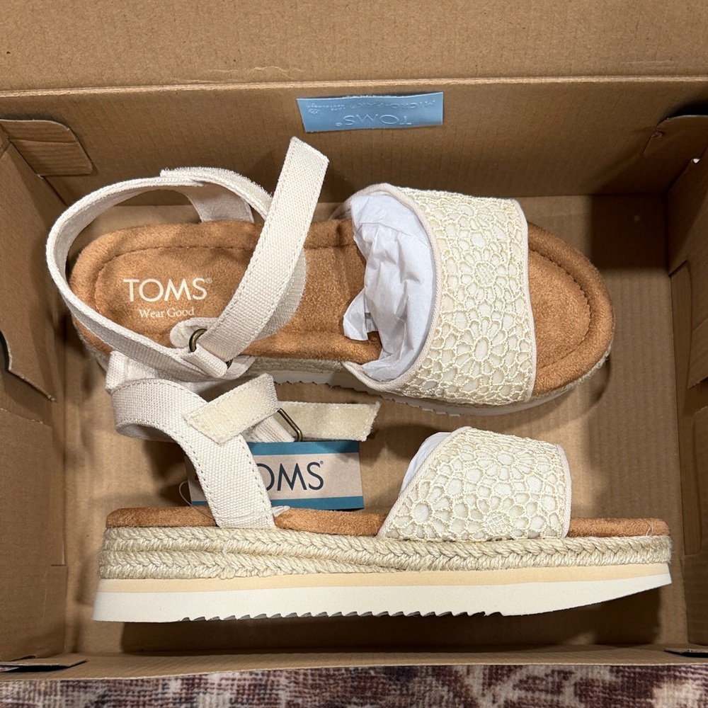 TOMS Ivory Sandals with Lace Accents